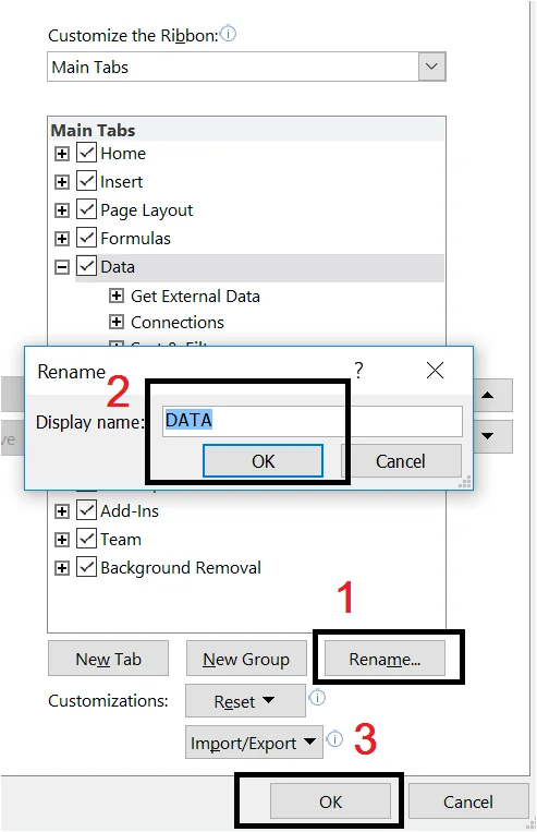 Rename the Data in Ribbon