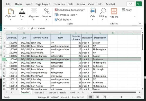 Excel Select a Row