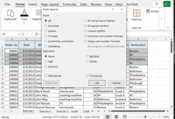 Excel Transpose