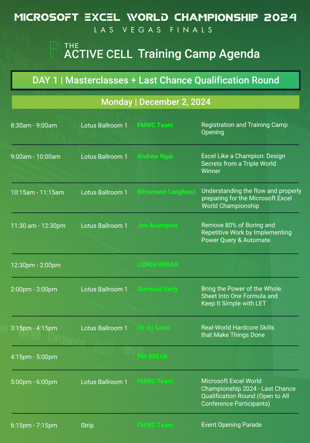 Microsoft Excel World Championship 2024 Agenda