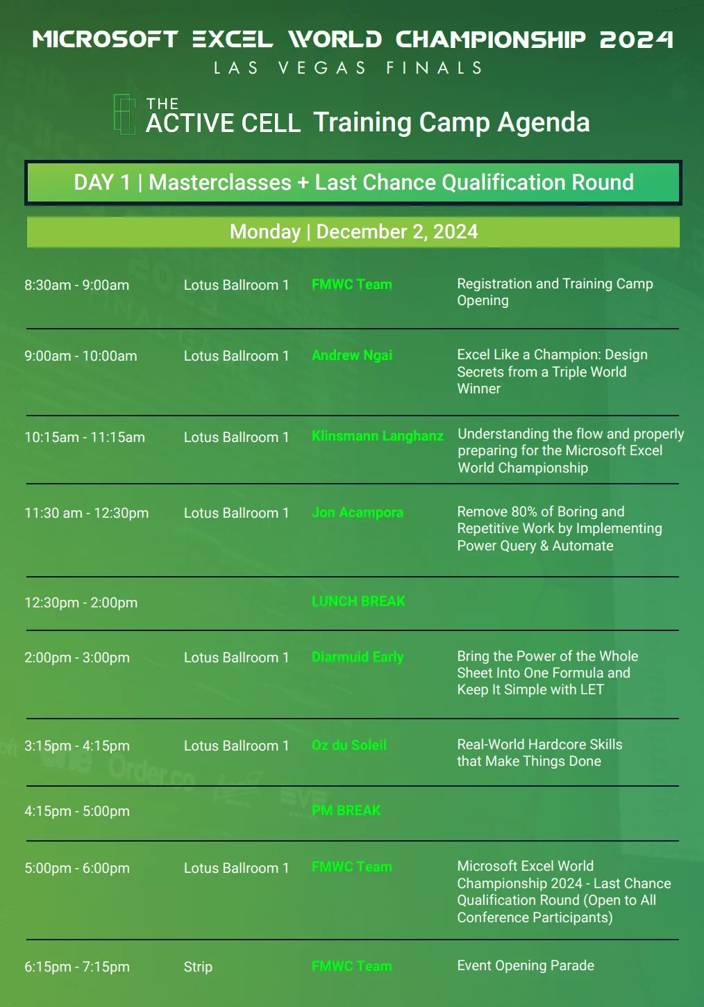 Microsoft Excel World Championship 2024 Agenda